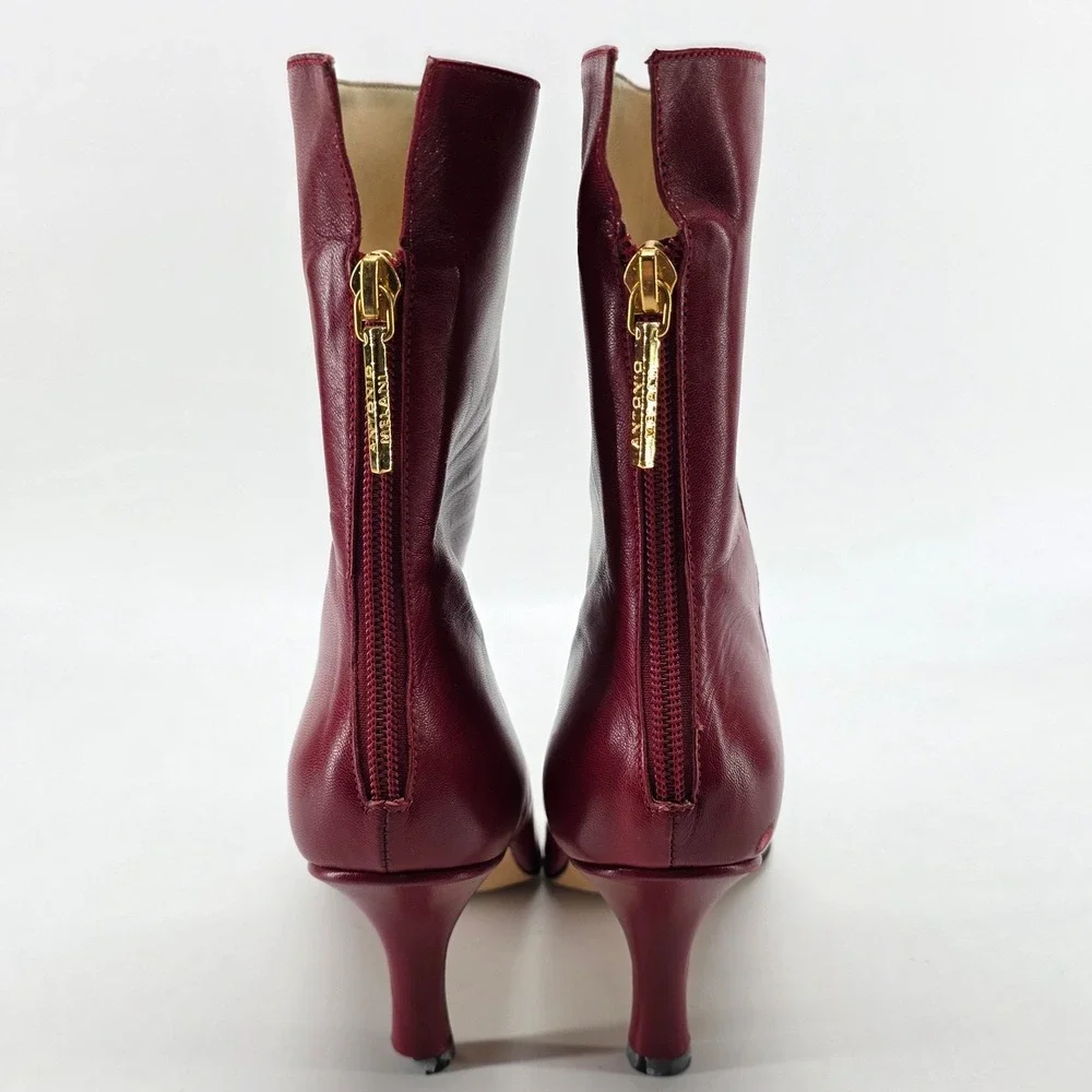 Antonio Melani Ankle Boots Cherry Red Leather 7 M Pointed Toe Kitten Heels Y2K